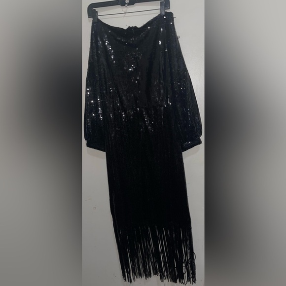 Boohoo Plus Size Sequin Faux Wrap Fringe Long Sleeve Boho MIDI - Picture 9 of 14
